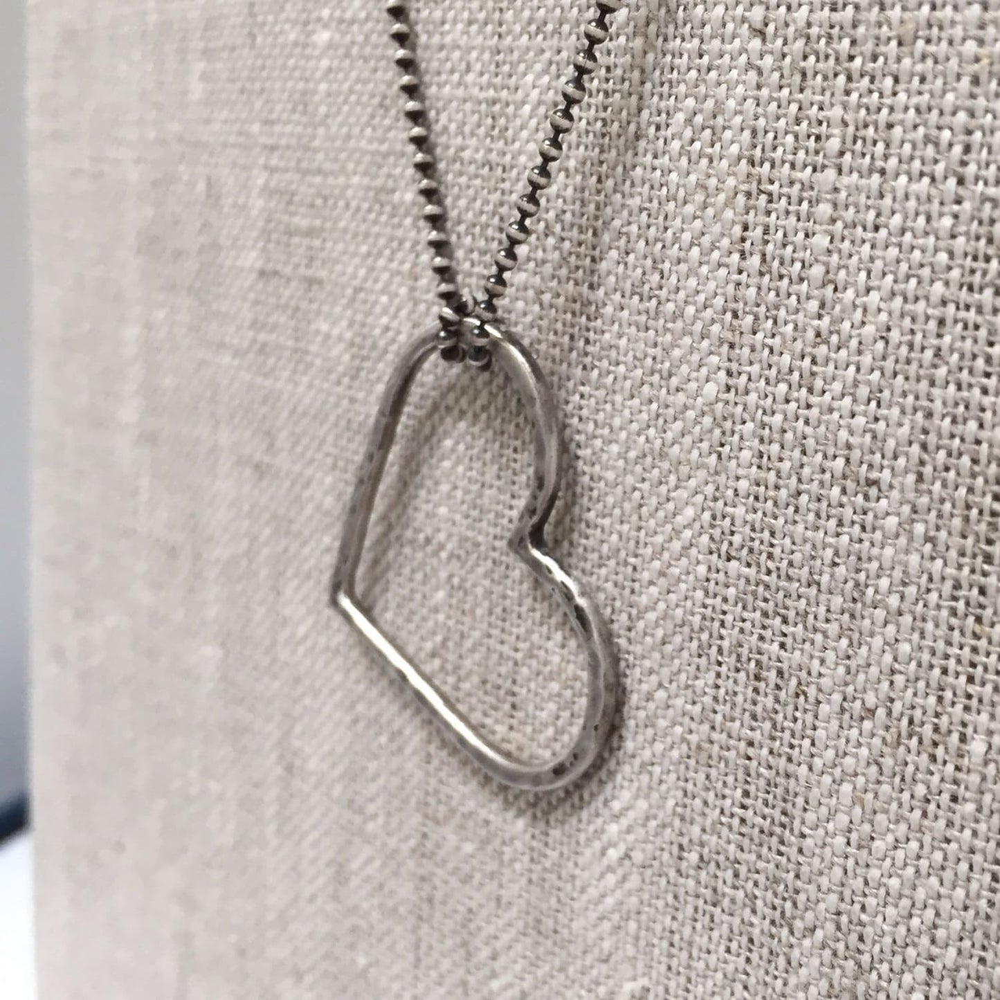 Open Heart Necklace in Sterling Silver on Ball Chain