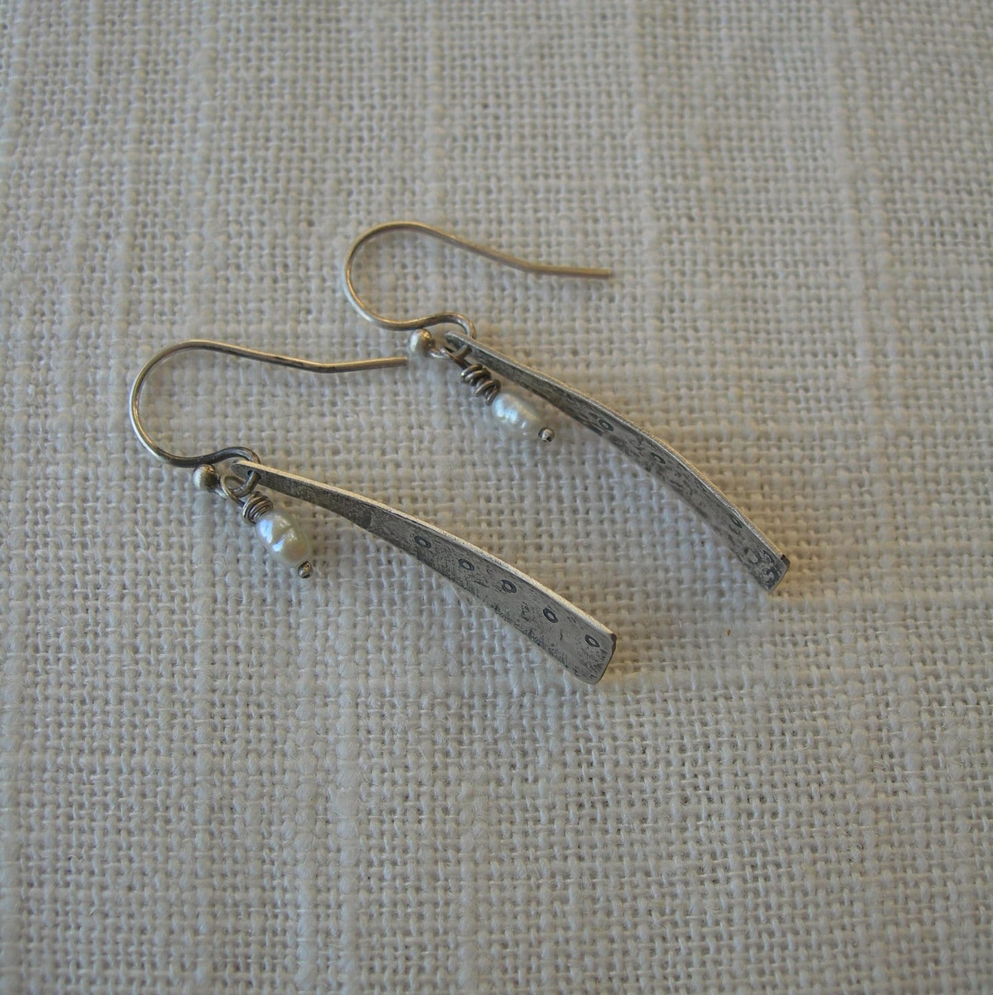 White Pearl and Solid Sterling Dangle Earrings by iNk Jewelry