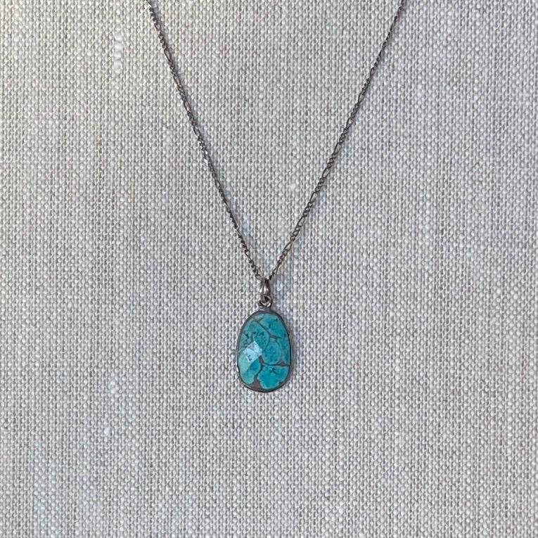 Faceted Turquoise Pendant with black bezel and chain "Turq" gemstone necklace by iNk Jewelry