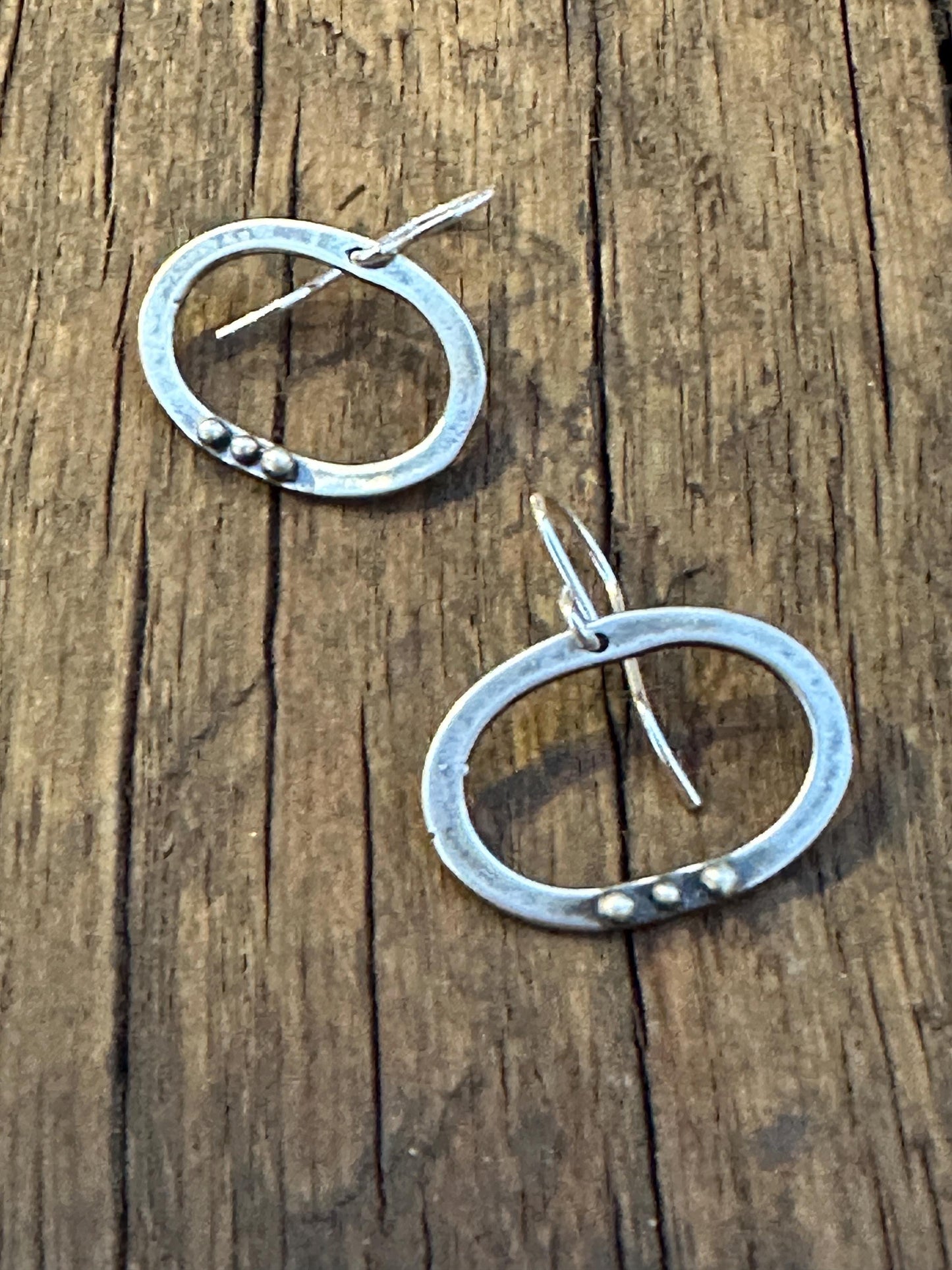 Sterling Silver Oval Dot Earrings "Three Moons" Earrings by iNk Jewelry