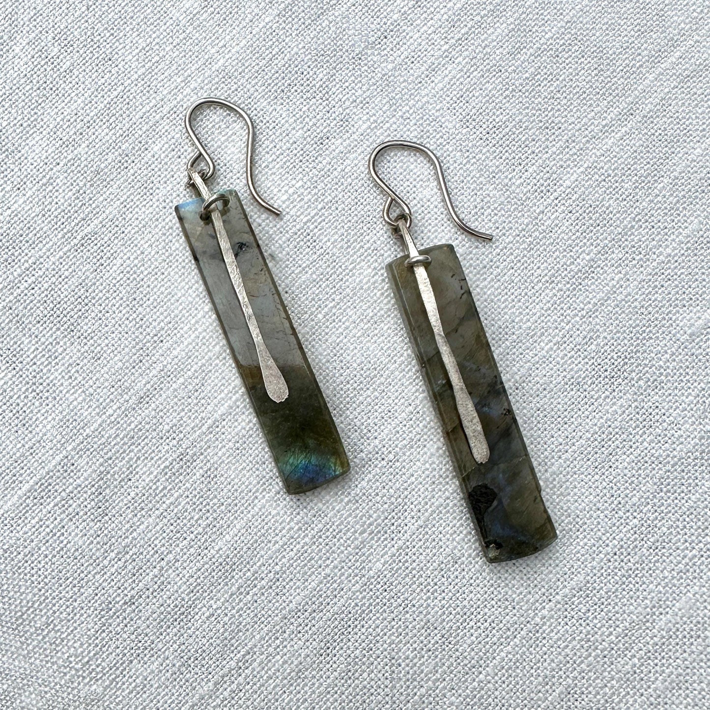 Labradorite and Sterling Silver Long Rectangle Earrings "Slice" by iNk Jewelry
