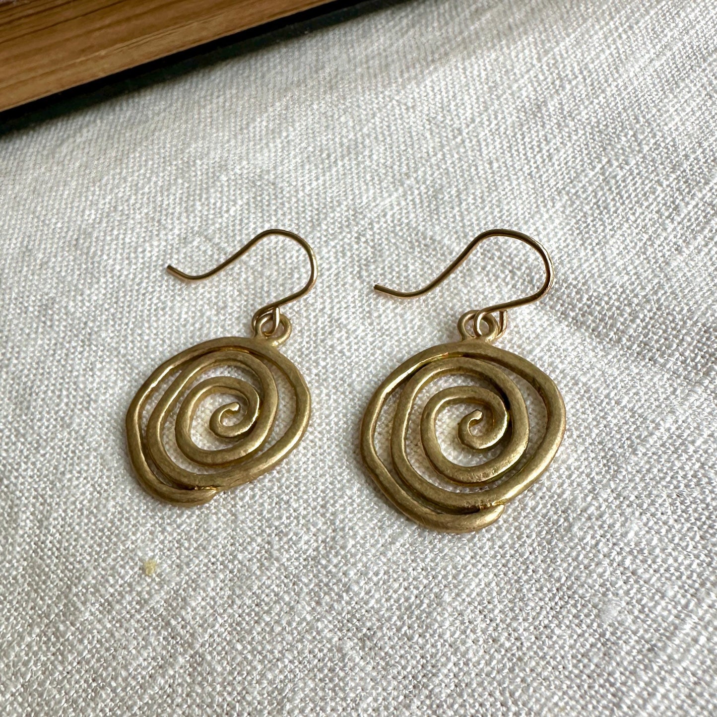 Whimsical Yellow Bronze Swirl Earrings – Handmade Dangle Jewelry by iNk Jewlery