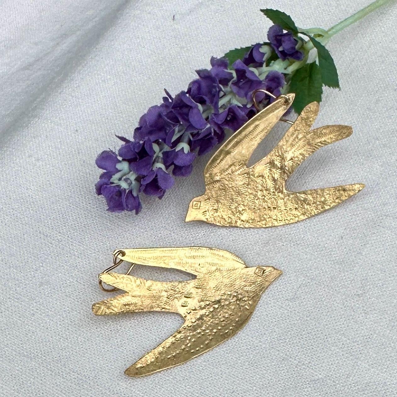 Soaring Swallow Yellow Bronze Earrings by iNk Jewelry