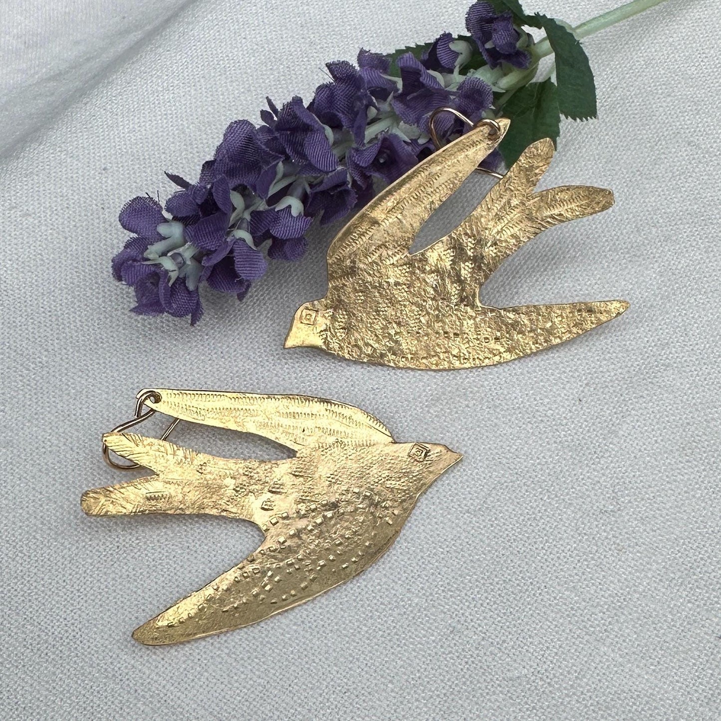 Soaring Swallow Yellow Bronze Earrings by iNk Jewelry