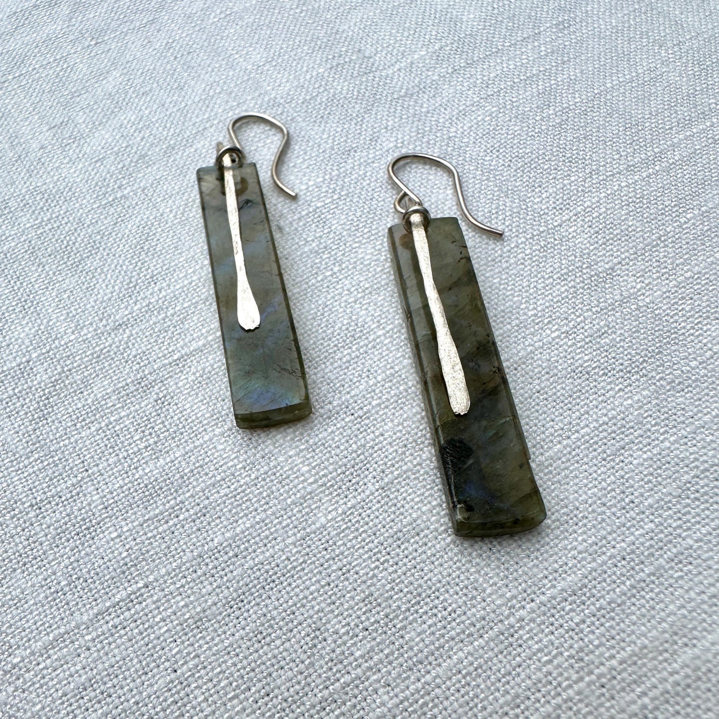Labradorite and Sterling Silver Long Rectangle Earrings "Slice" by iNk Jewelry