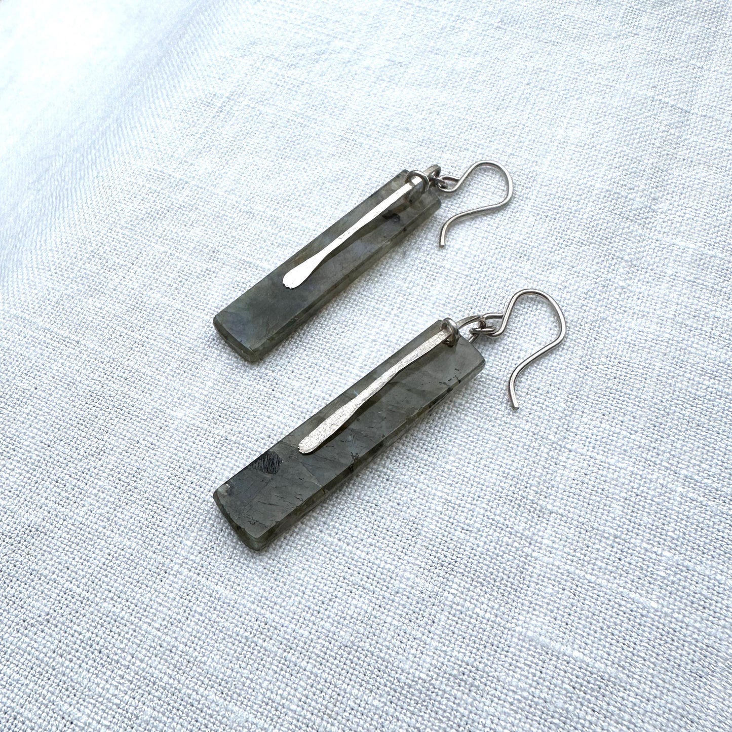 Labradorite and Sterling Silver Long Rectangle Earrings "Slice" by iNk Jewelry