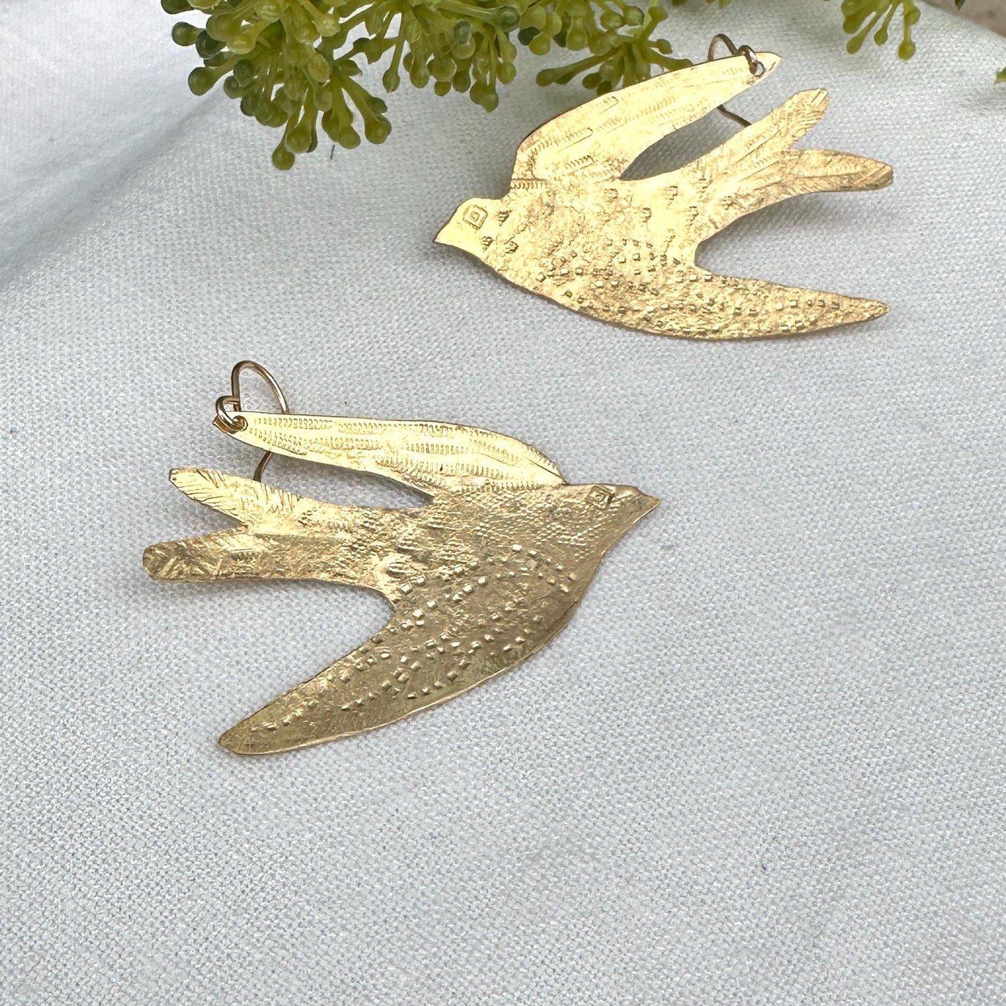 Soaring Swallow Yellow Bronze Earrings by iNk Jewelry