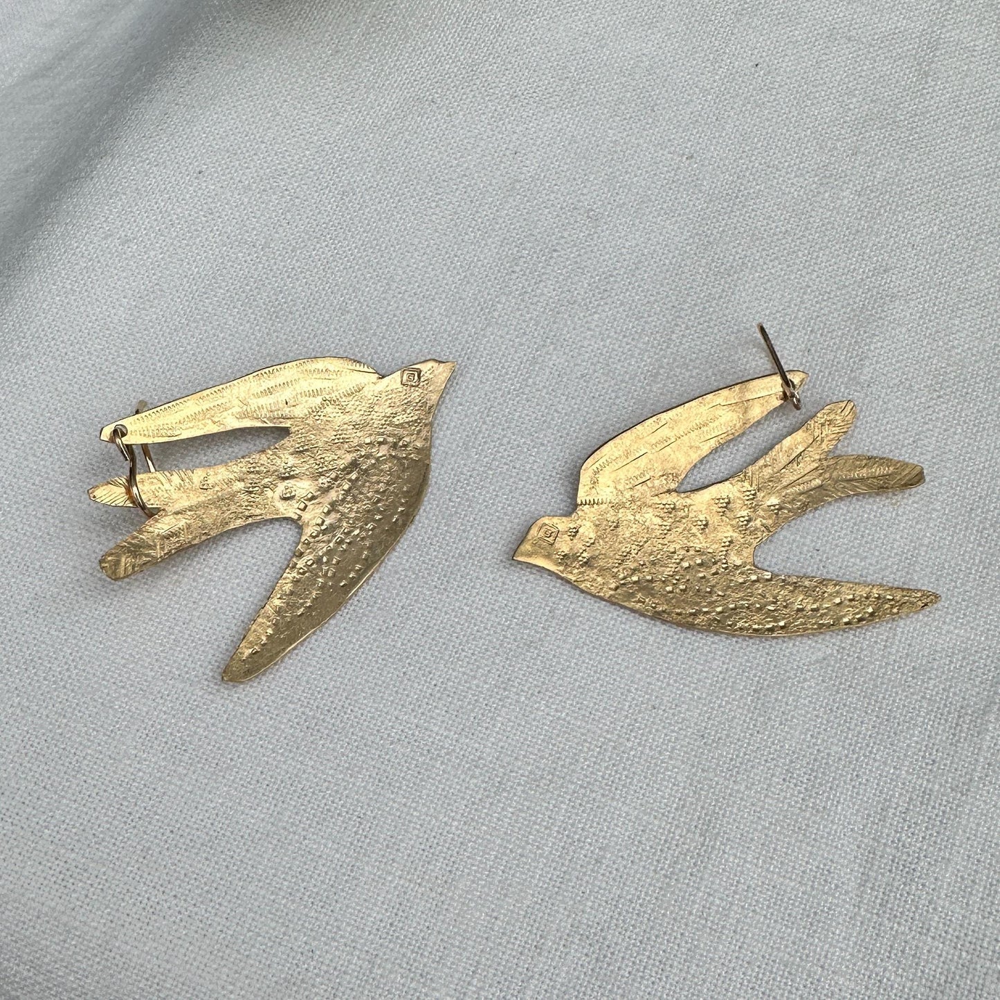 Soaring Swallow Yellow Bronze Earrings by iNk Jewelry