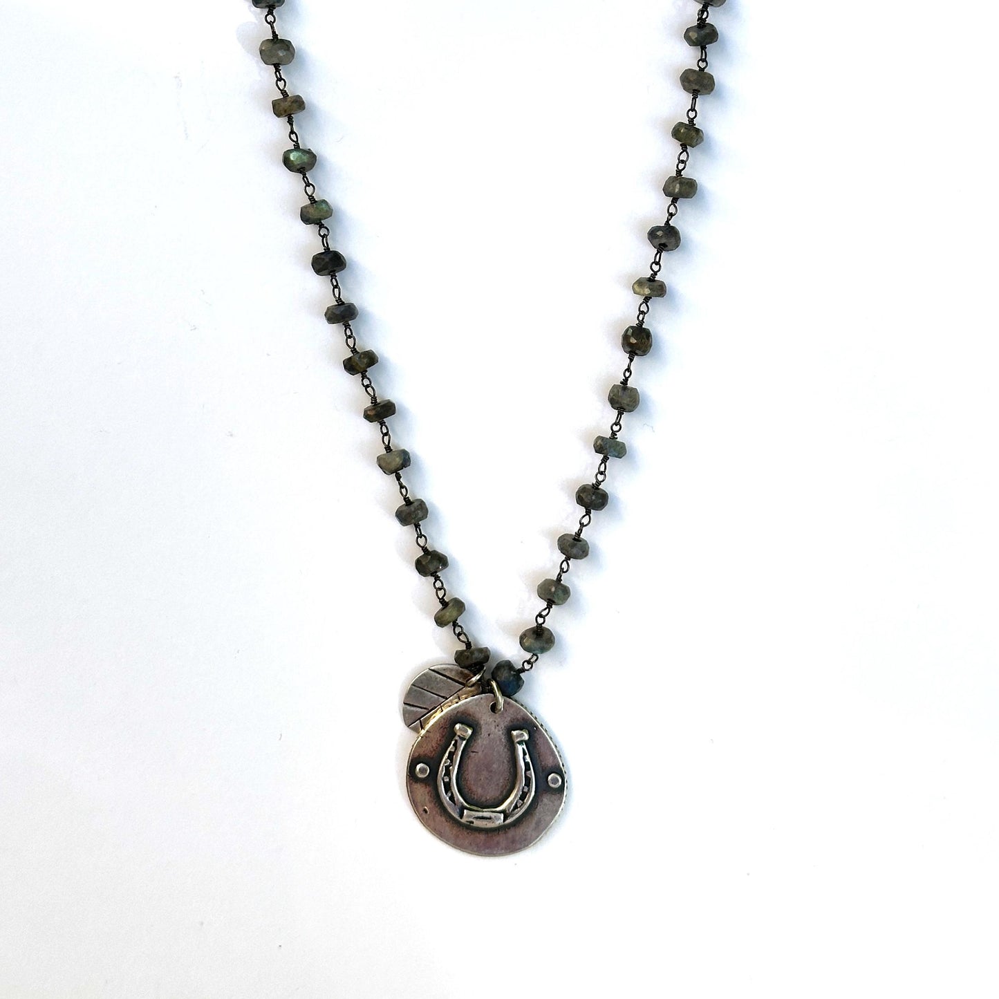 Luckily Sterling Silver Horseshoe & Labradorite Necklace by iNk Jewelry
