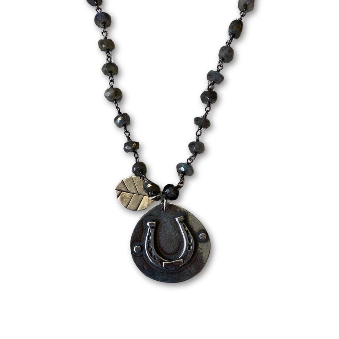 Luckily Sterling Silver Horseshoe & Labradorite Necklace by iNk Jewelry
