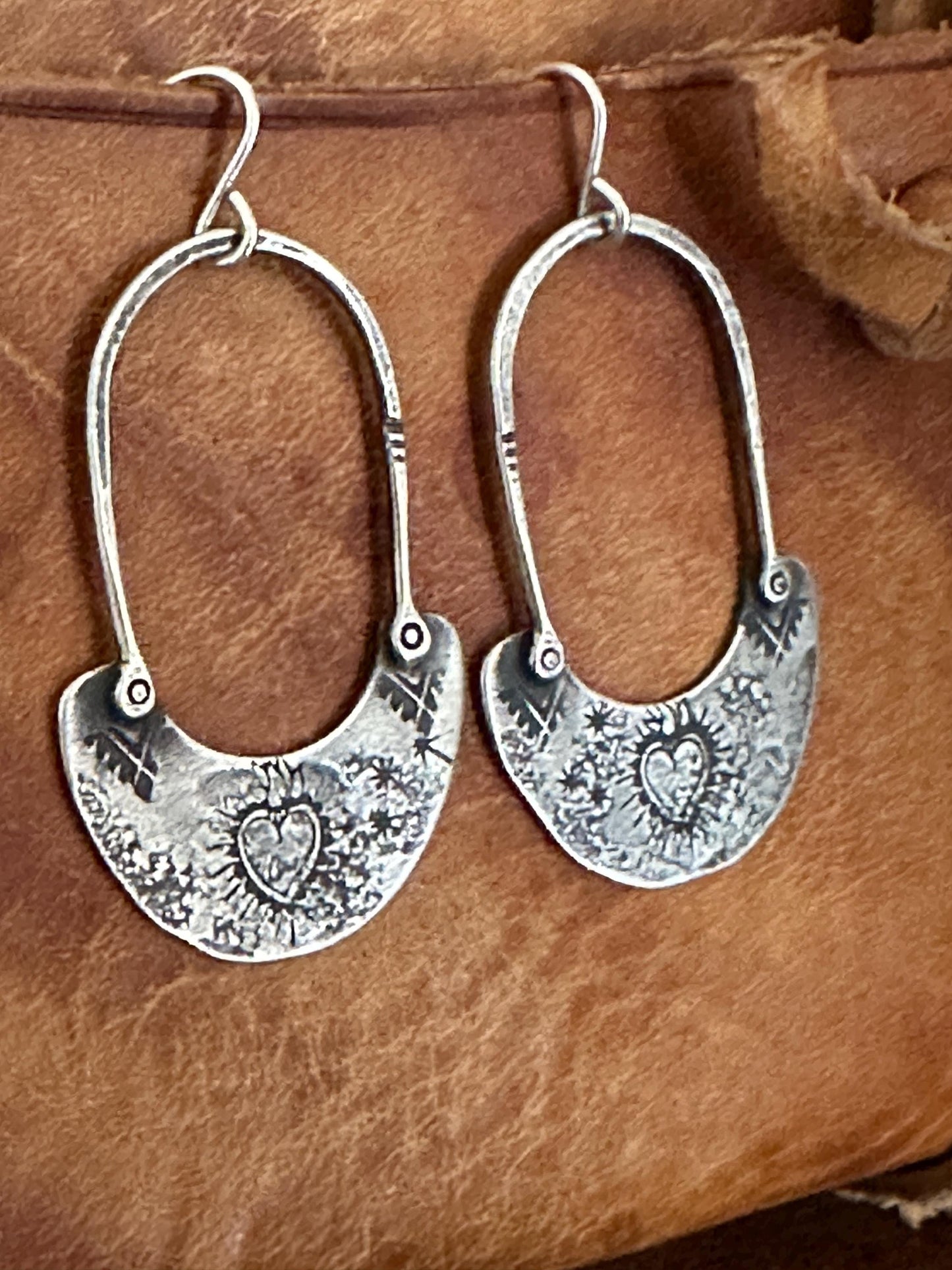 Handmade Sterling Sacred Heart Hoops – Textured Drop Earrings by iNk Jewelry