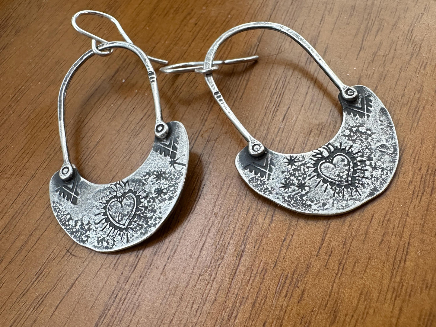 Handmade Sterling Sacred Heart Hoops – Textured Drop Earrings by iNk Jewelry