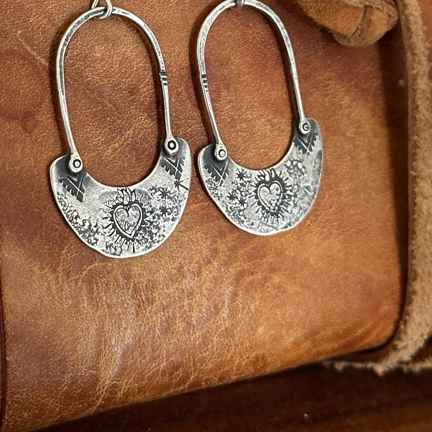 Handmade Sterling Sacred Heart Hoops – Textured Drop Earrings by iNk Jewelry
