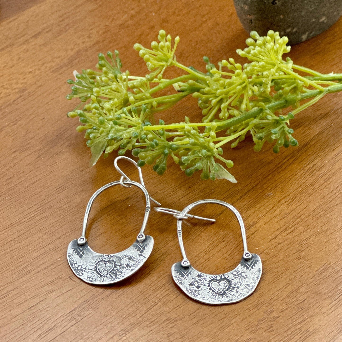 Handmade Sterling Sacred Heart Hoops – Textured Drop Earrings by iNk Jewelry