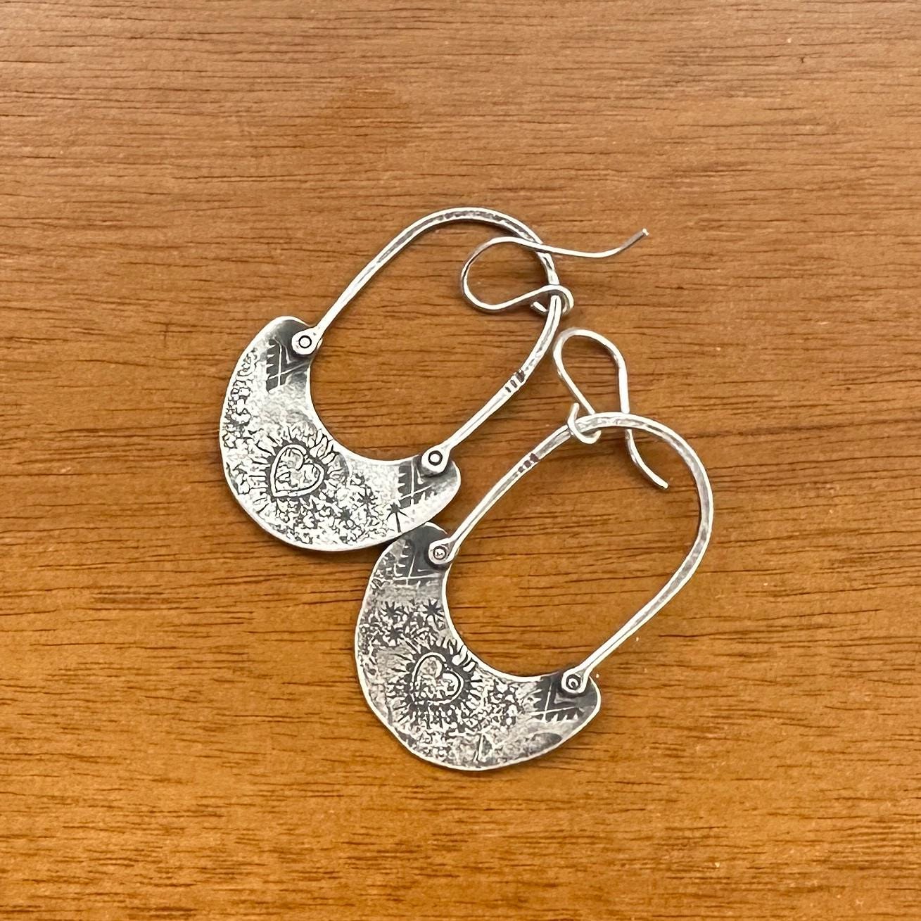 Handmade Sterling Sacred Heart Hoops – Textured Drop Earrings by iNk Jewelry