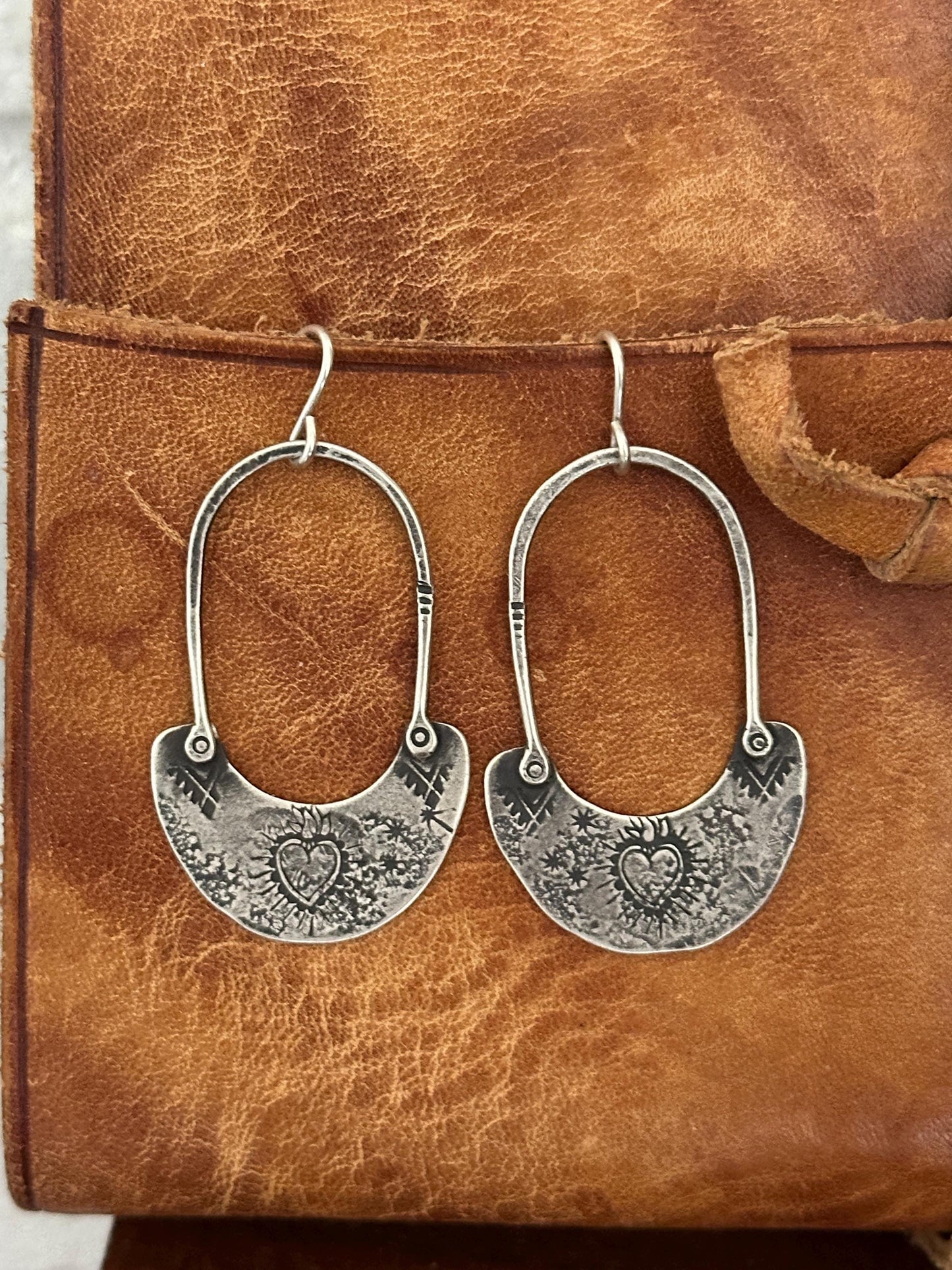 Handmade Sterling Sacred Heart Hoops – Textured Drop Earrings by iNk Jewelry