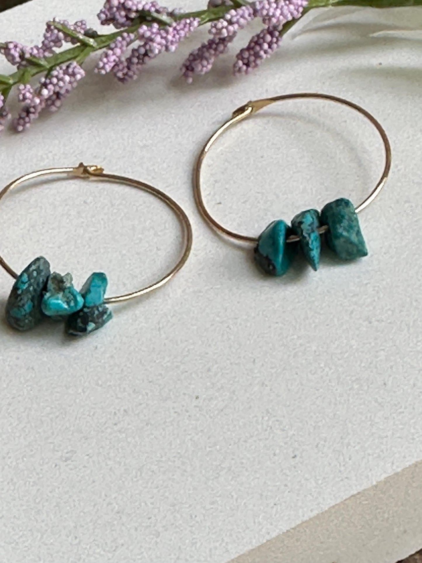 Gold Filled Turquoise Hoop Earrings – Three’s Company Boho Hoops, Genuine Turquoise Stone Hoops, Minimalist Everyday Jewelry by iNk