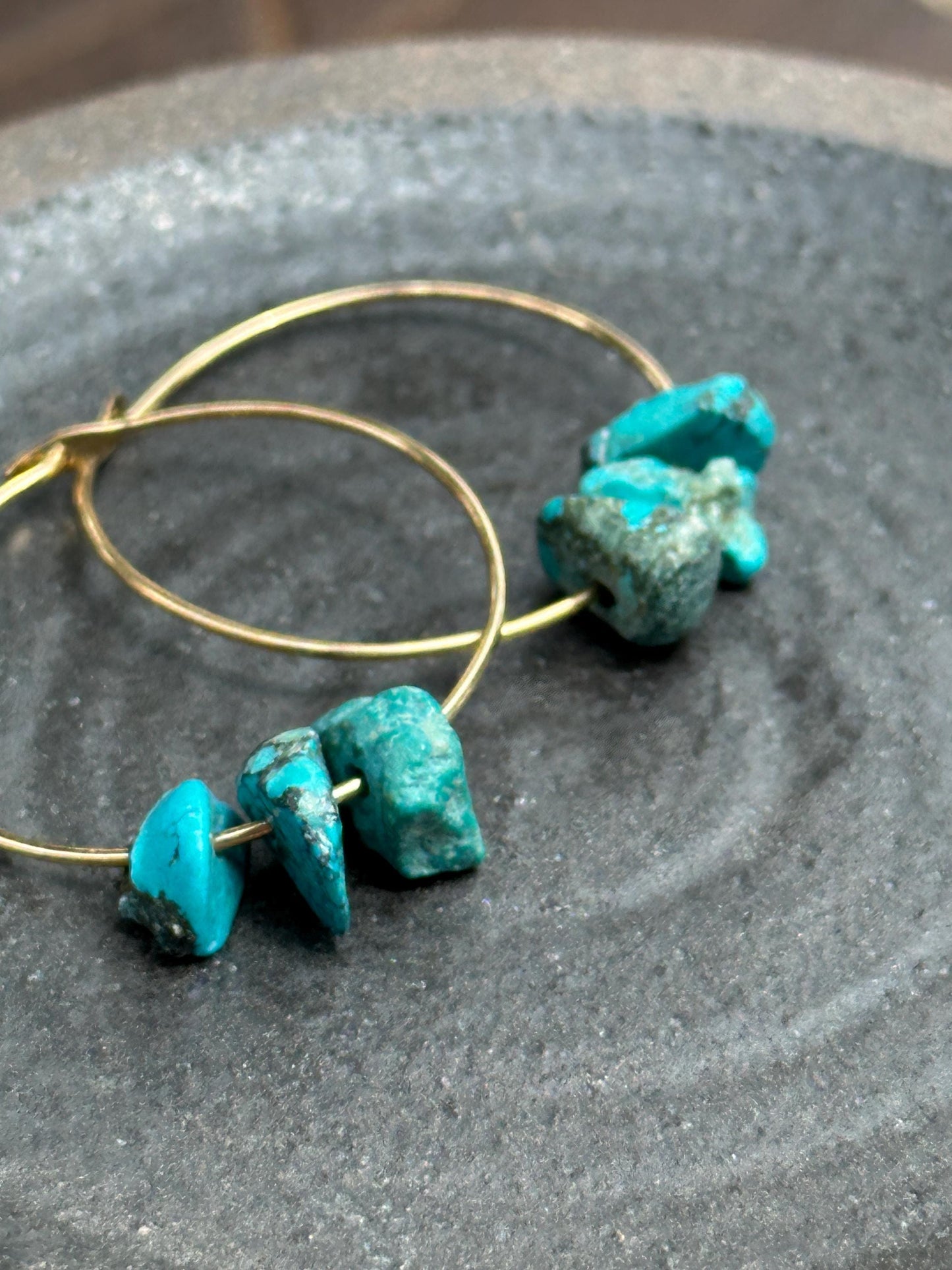 Gold Filled Turquoise Hoop Earrings – Three’s Company Boho Hoops, Genuine Turquoise Stone Hoops, Minimalist Everyday Jewelry by iNk