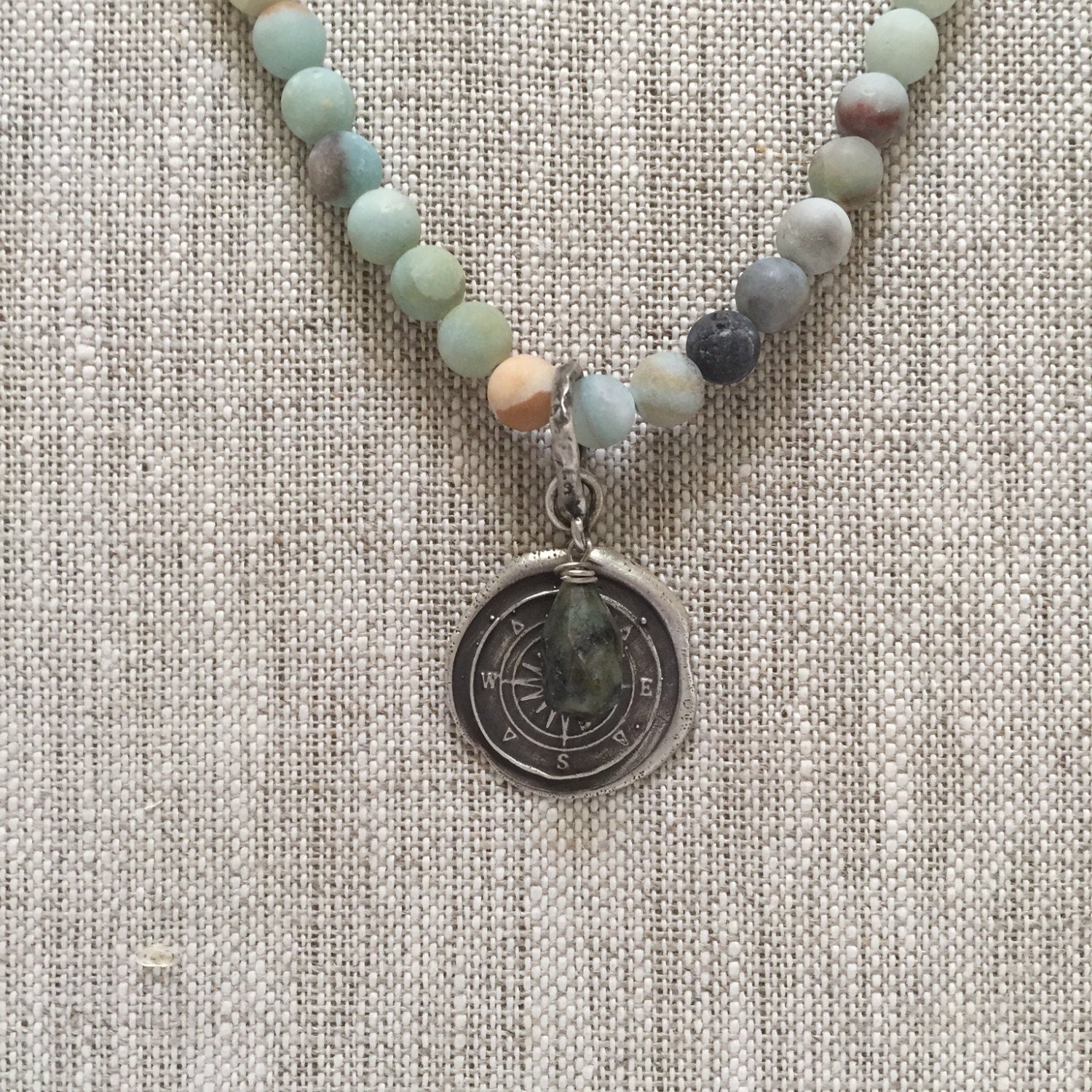 True North Sterling Compass and Raw Emerald Necklace by iNk Jewelry