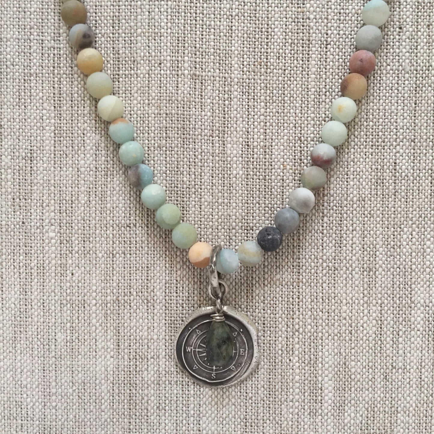 True North Sterling Compass and Raw Emerald Necklace by iNk Jewelry