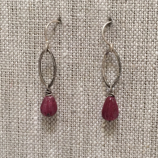 Rubies Tears Solid Sterling Silver & Carved Ruby Earrings by iNk Jewelry