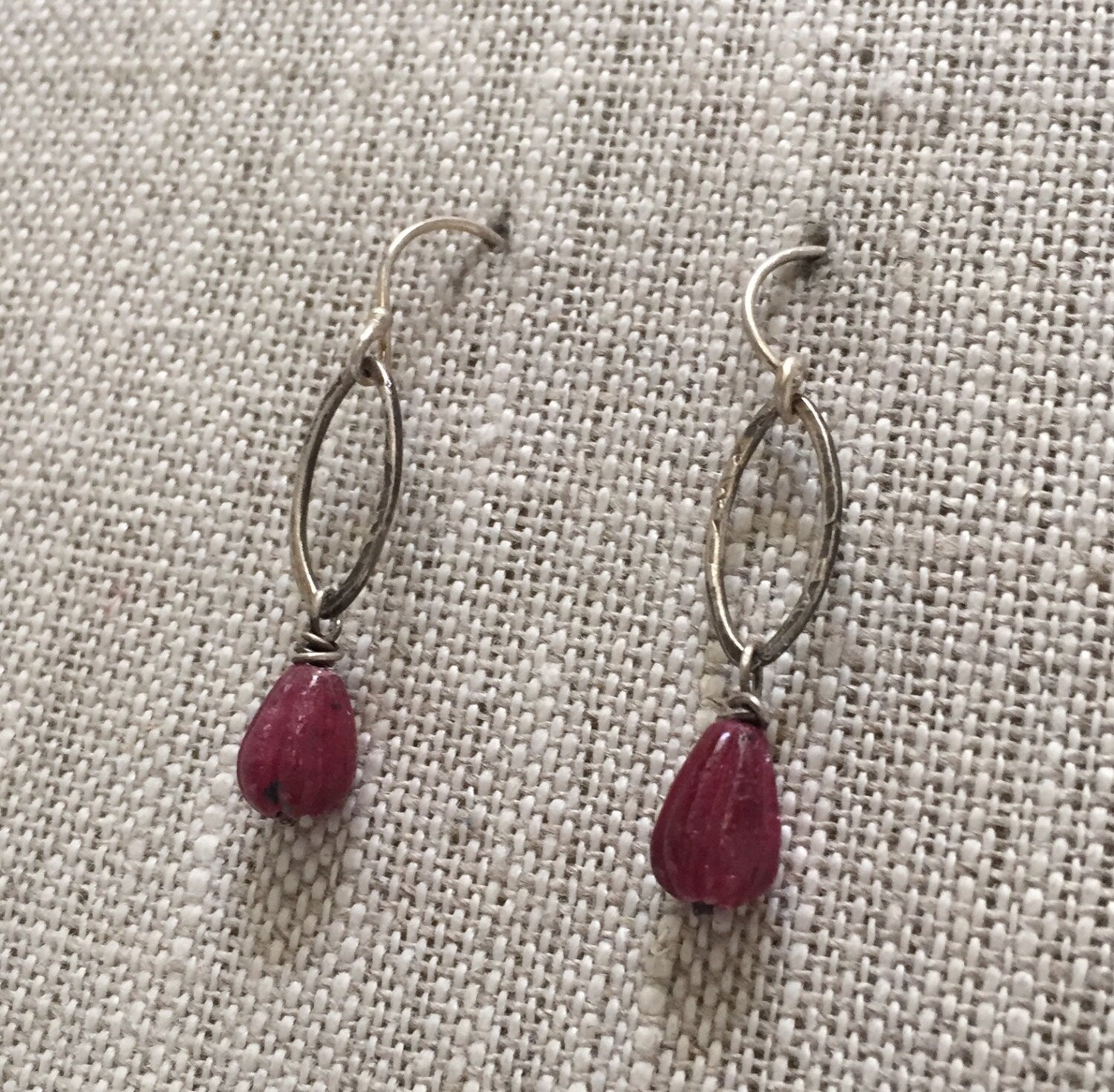 Rubies Tears Solid Sterling Silver & Carved Ruby Earrings by iNk Jewelry