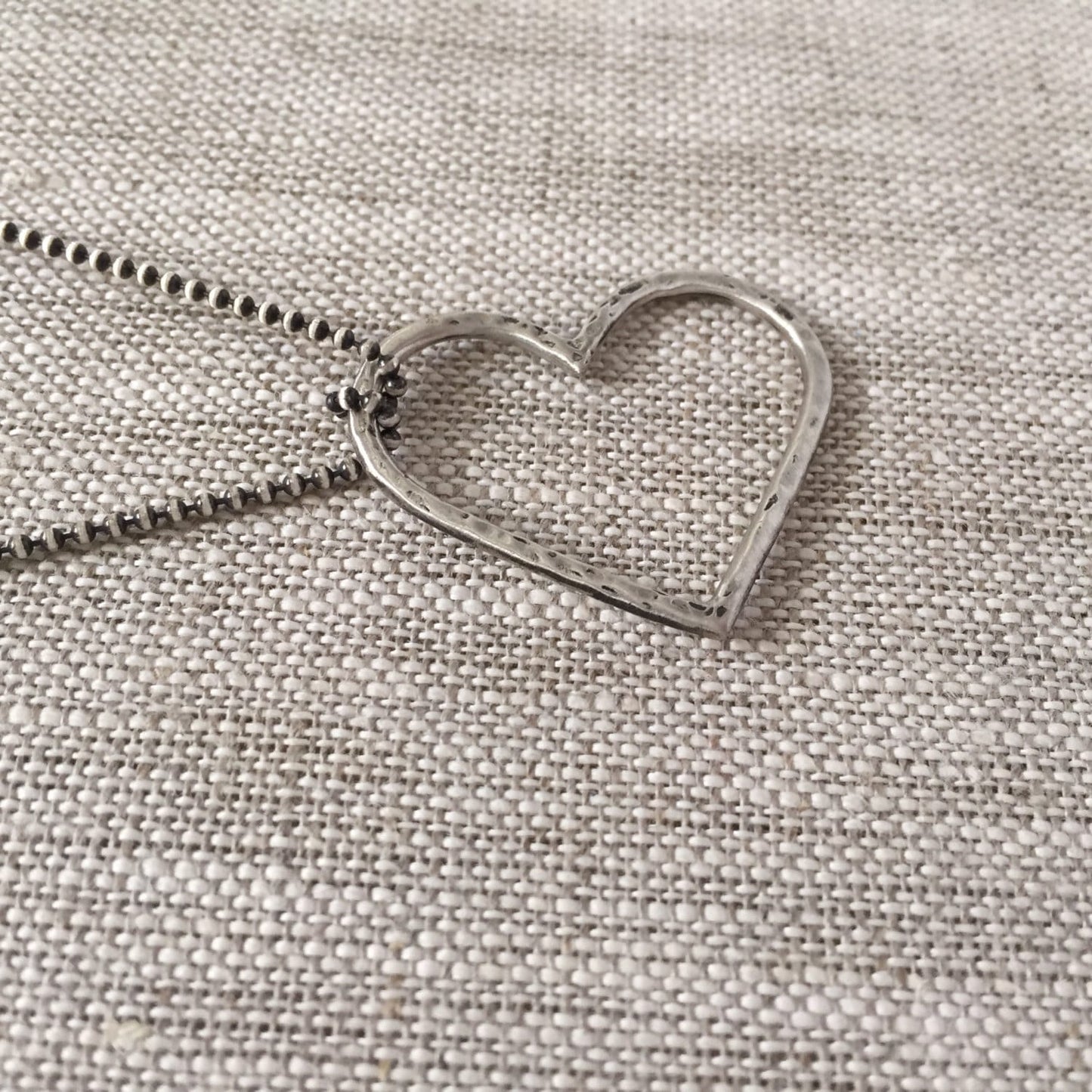Open Heart Necklace in Sterling Silver on Ball Chain