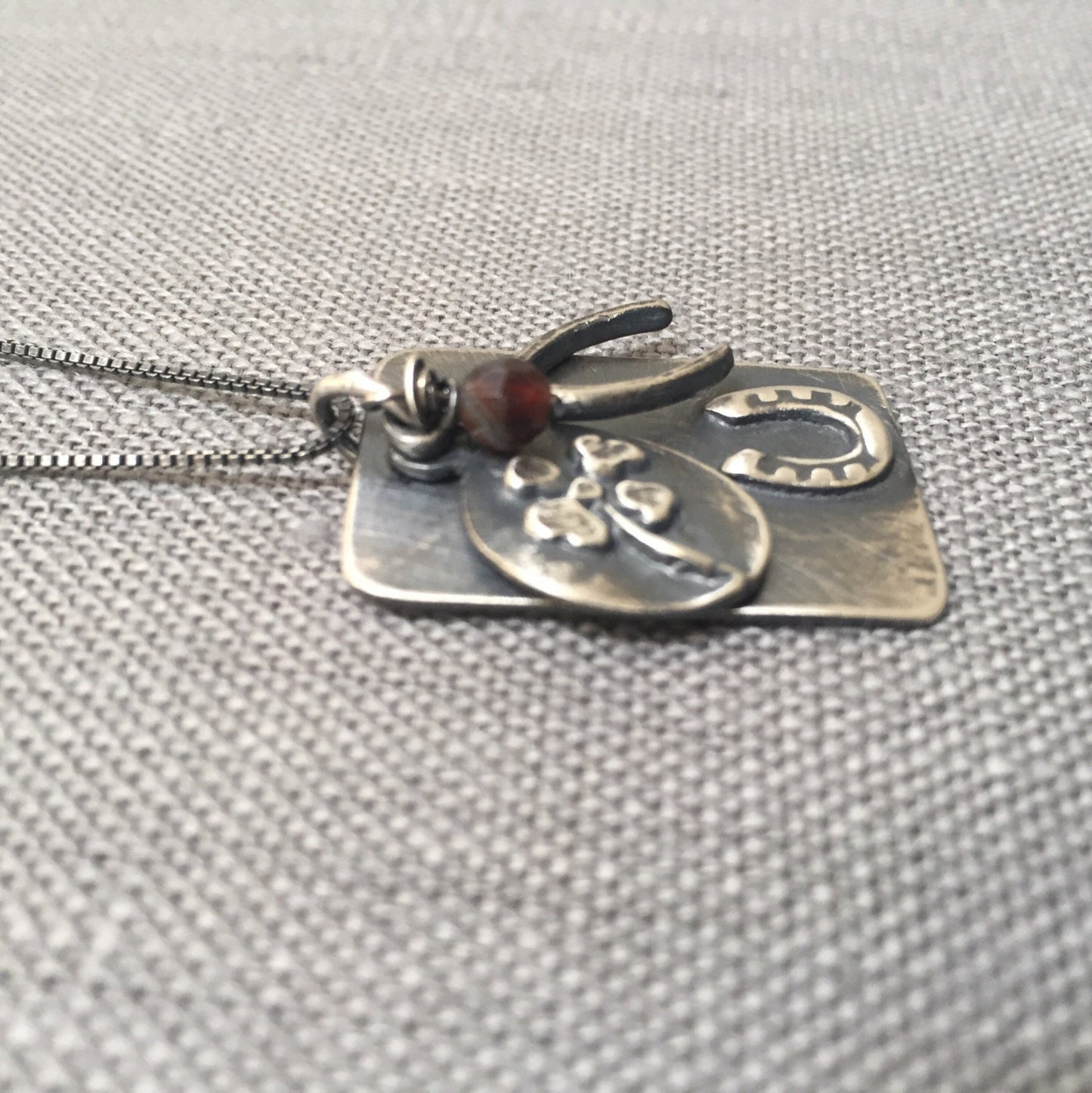 Lucky Charms Necklace Sterling Silver & Carnelian gemstone by iNk Jewelry