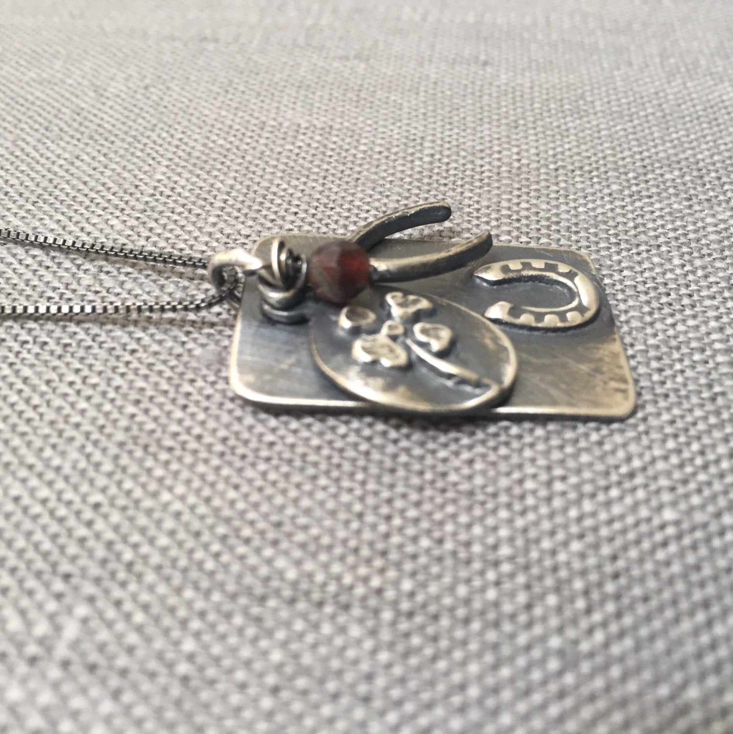 Lucky Charms Necklace Sterling Silver & Carnelian gemstone by iNk Jewelry