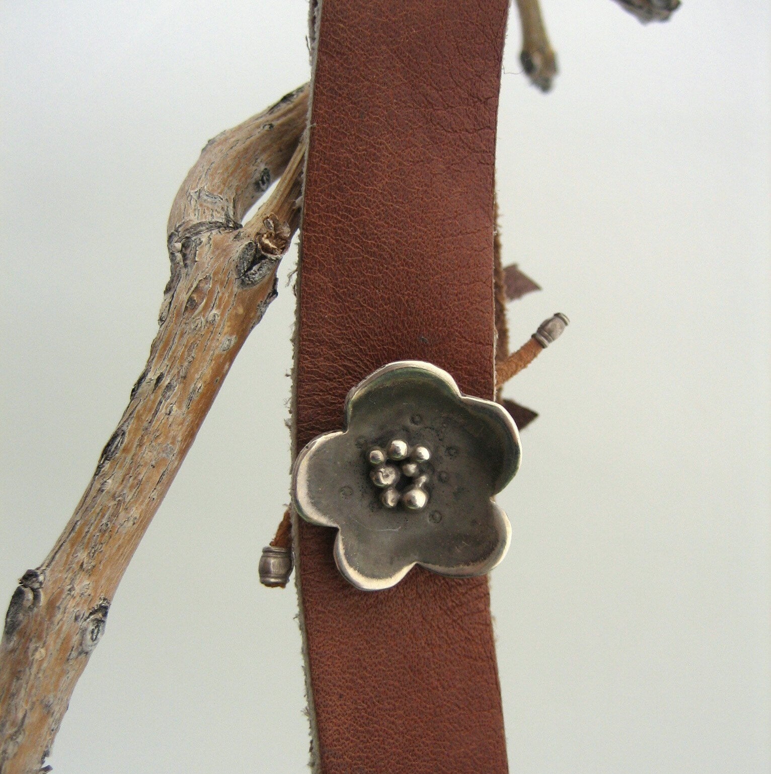 Flower Sterling Silver & Leather Wrap Bracelet by iNk Jewelry