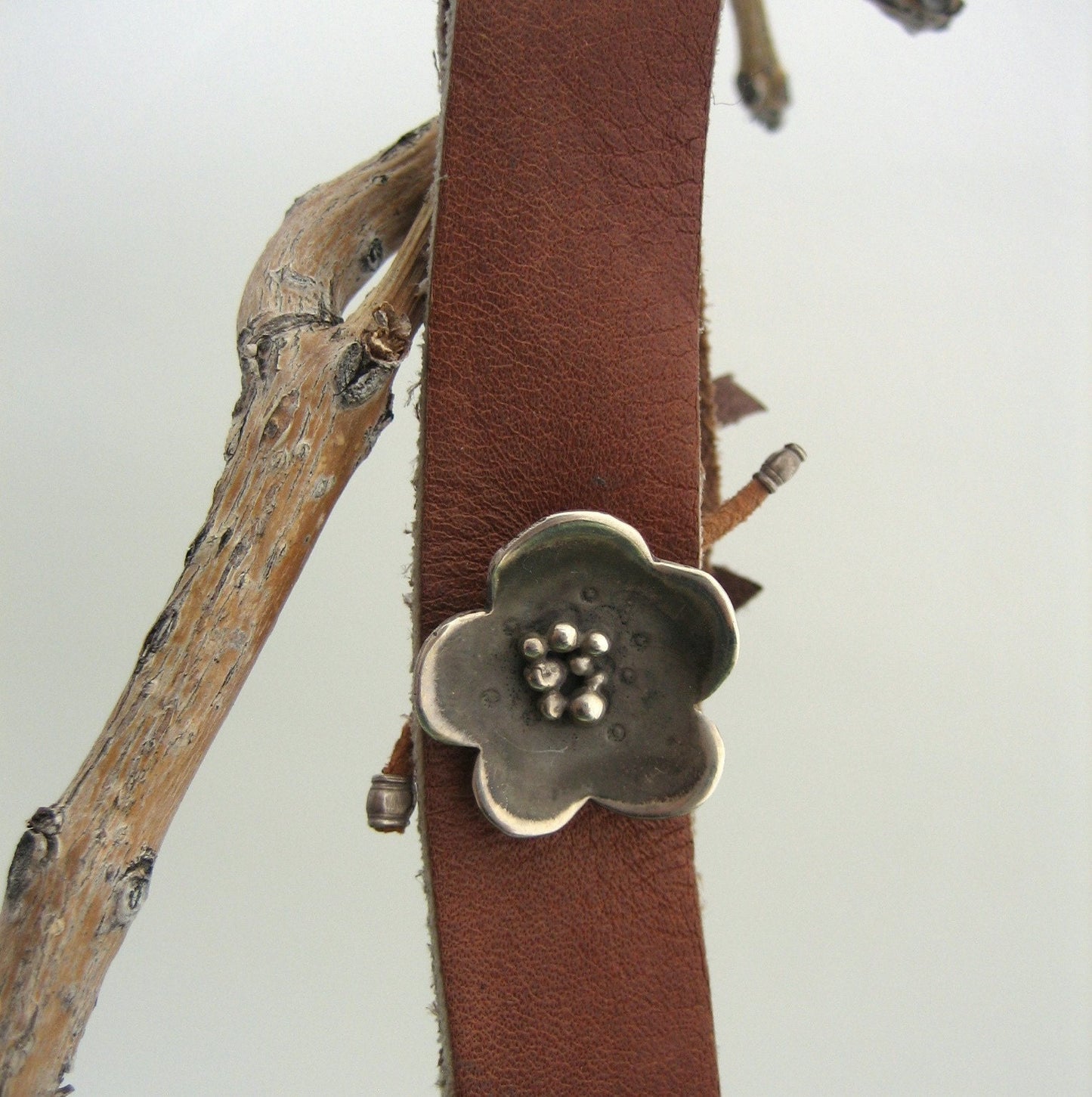 Flower Sterling Silver & Leather Wrap Bracelet by iNk Jewelry