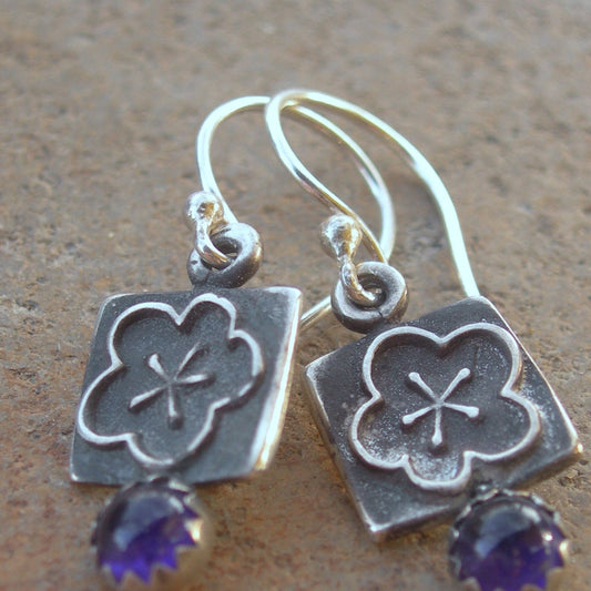 Pansy Sterling and Amethyst Earrings by iNk Jewelry