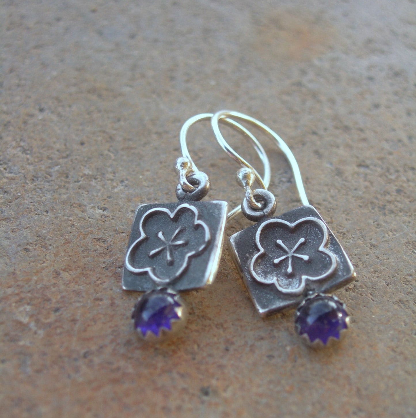 Pansy Sterling and Amethyst Earrings by iNk Jewelry