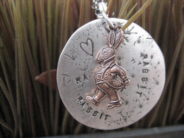 Lucky Rabbit Necklace: Sterling Silver Disc with Copper Rabbit Charm