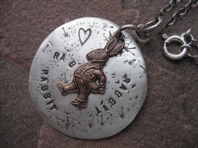Lucky Rabbit Necklace: Sterling Silver Disc with Copper Rabbit Charm