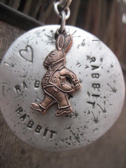 Lucky Rabbit Necklace: Sterling Silver Disc with Copper Rabbit Charm