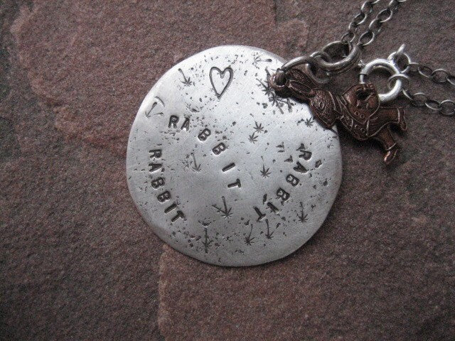 Lucky Rabbit Necklace: Sterling Silver Disc with Copper Rabbit Charm