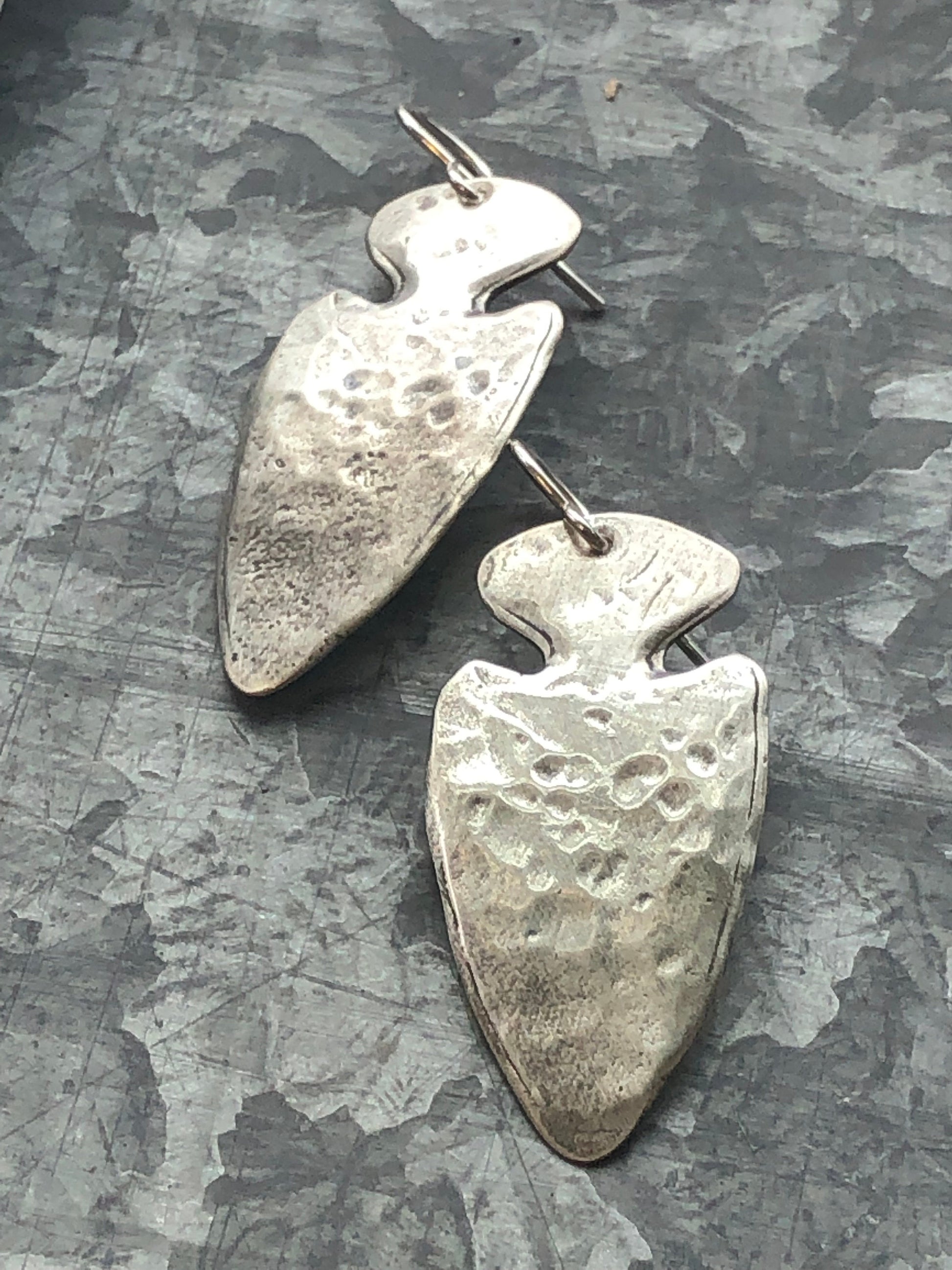 Handcrafted Silver Arrowhead Earrings with a Rustic Touch by iNk Jewelry