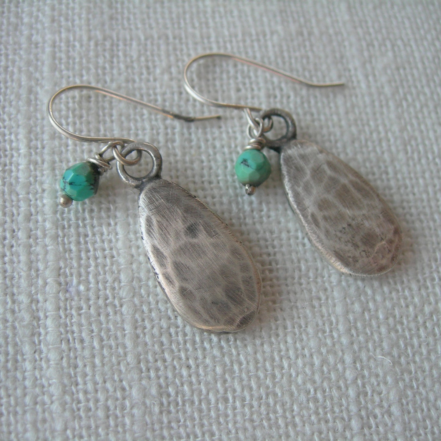 Canyon Tears Sterling Silver and Turquoise Hammered Earrings by iNk Jewelry