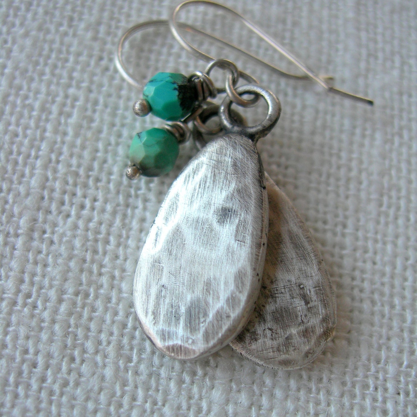 Canyon Tears Sterling Silver and Turquoise Hammered Earrings by iNk Jewelry