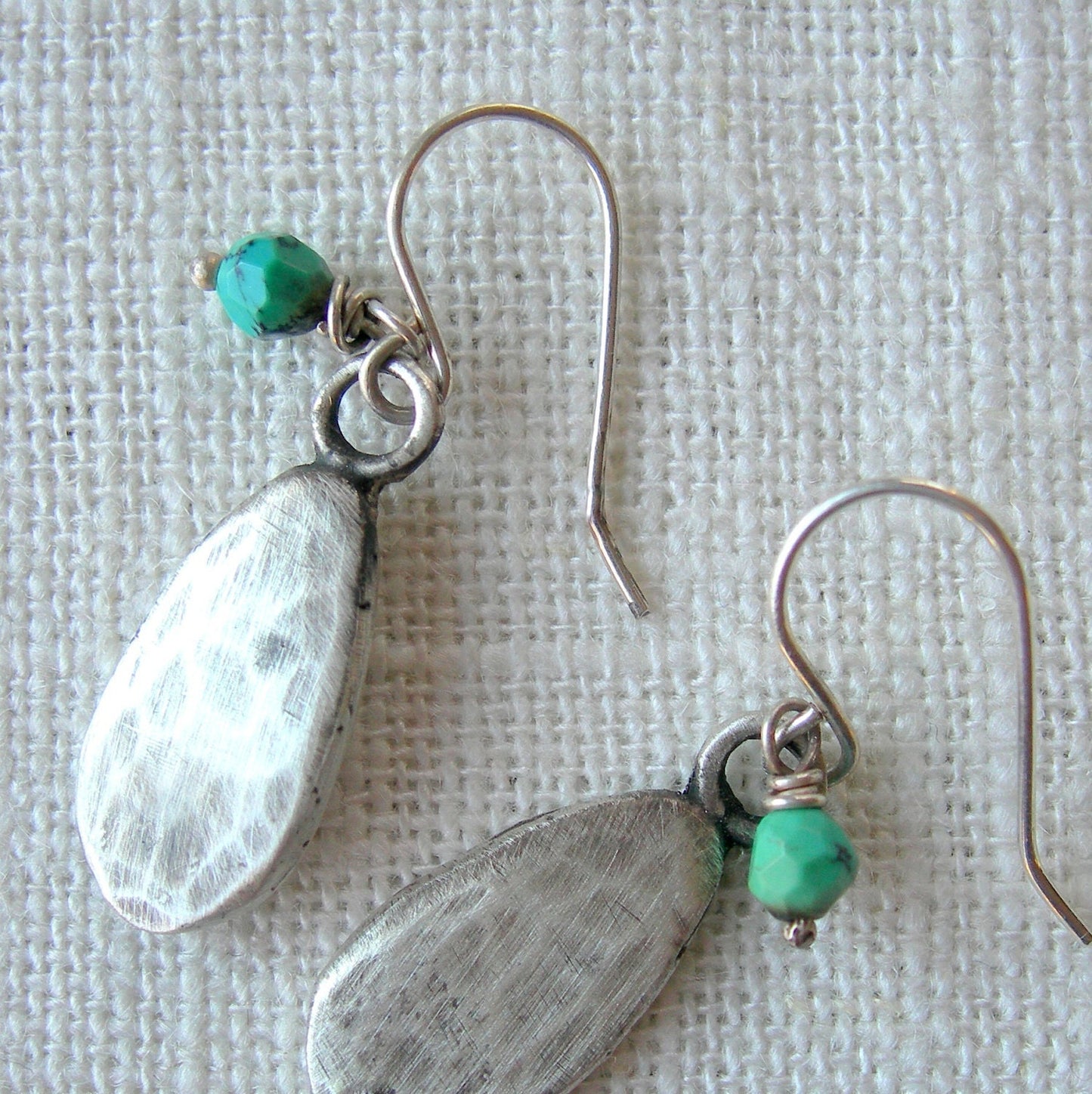 Canyon Tears Sterling Silver and Turquoise Hammered Earrings by iNk Jewelry