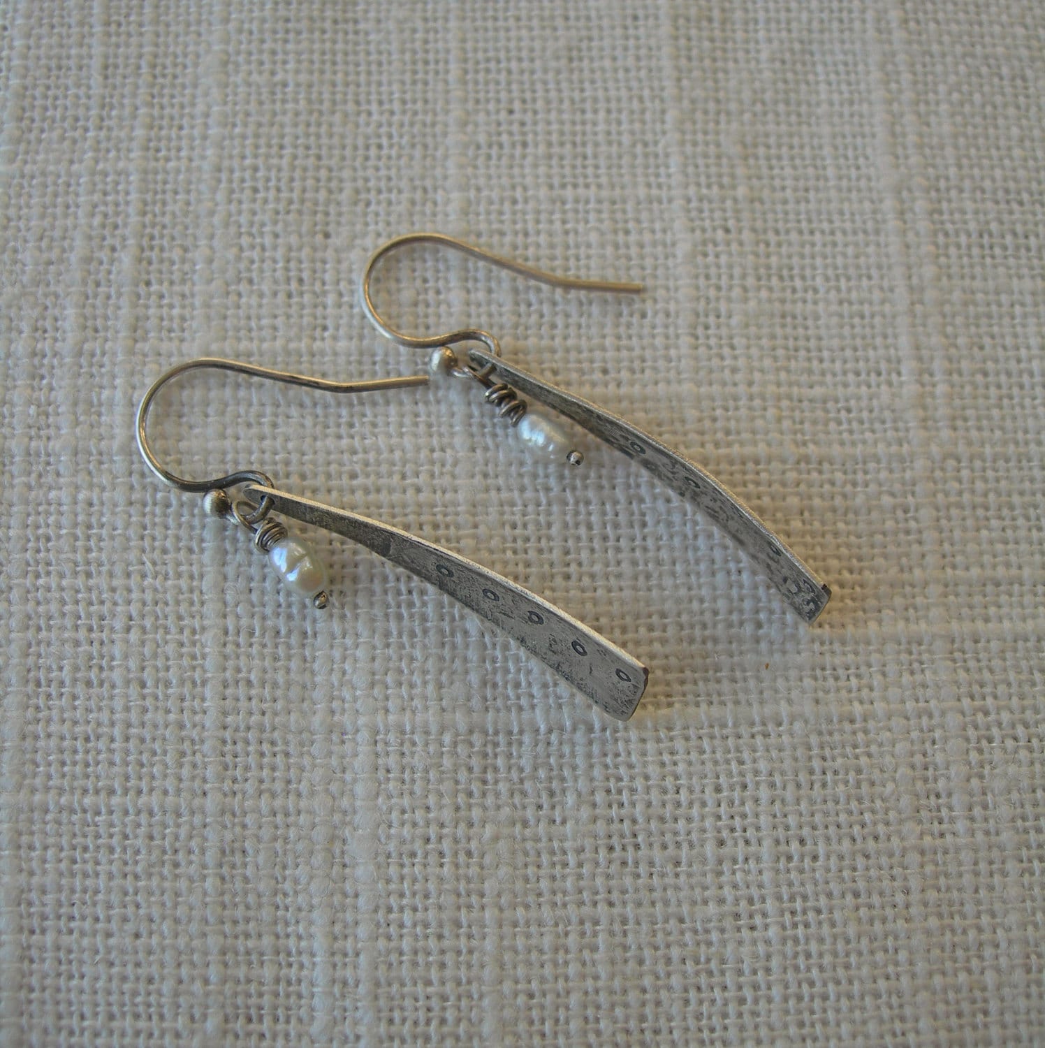 White Pearl and Solid Sterling Dangle Earrings Whoops Johnny by iNk Jewelry