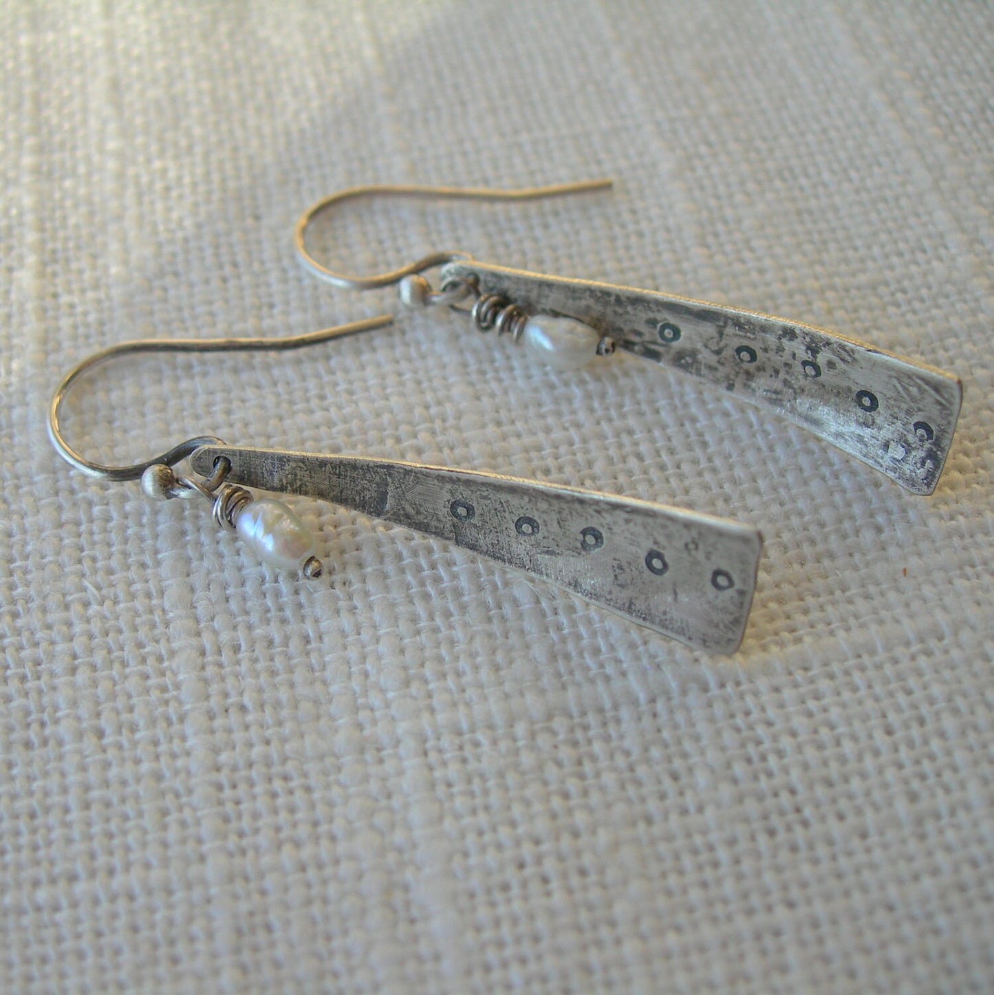 White Pearl and Solid Sterling Dangle Earrings Whoops Johnny by iNk Jewelry