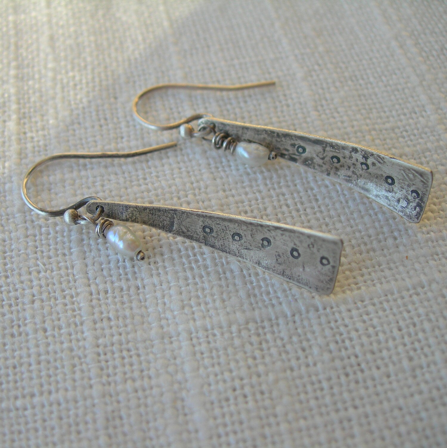 White Pearl and Solid Sterling Dangle Earrings Whoops Johnny by iNk Jewelry