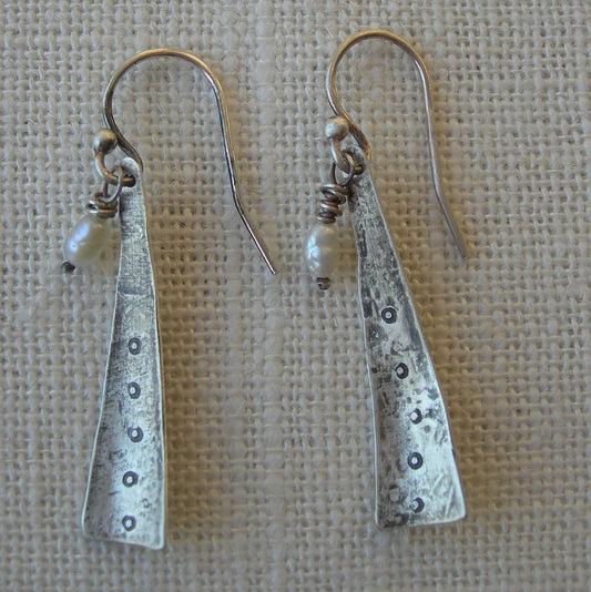 White Pearl and Solid Sterling Dangle Earrings Whoops Johnny by iNk Jewelry