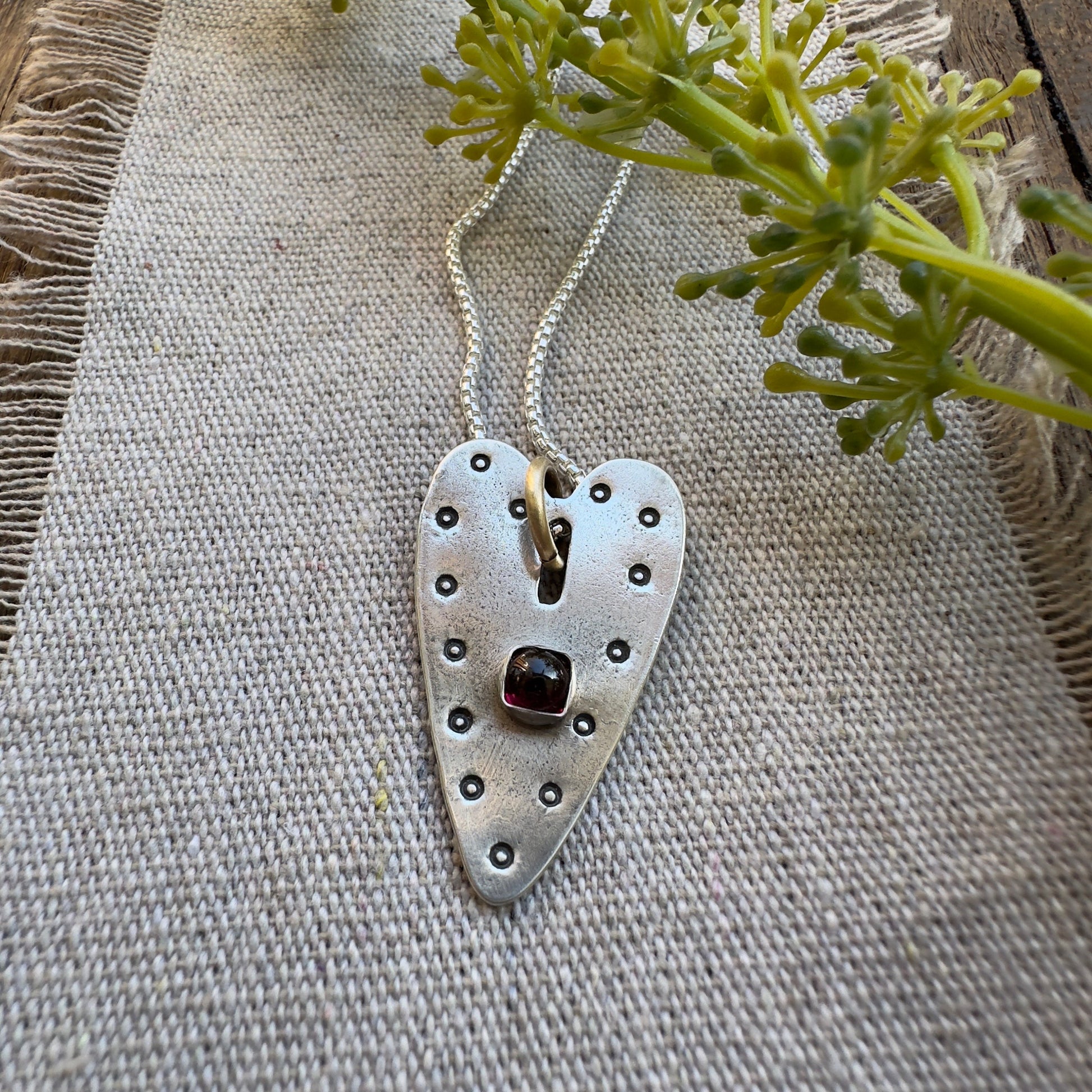 Heart Sterling Silver & Garnet Necklace Love Squared by iNk Jewelry