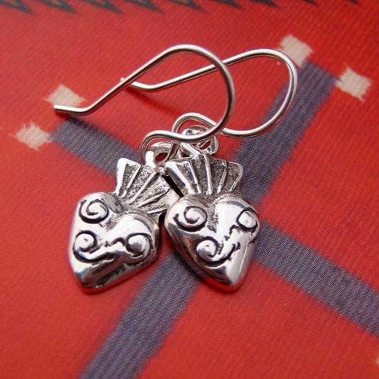 Dainty Sterling Silver Flaming Heart Earrings Milagro Style by iNk Jewelry