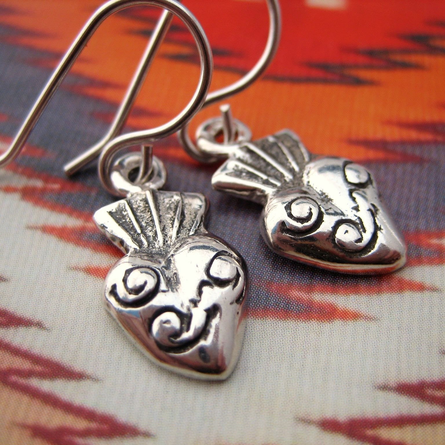 Dainty Sterling Silver Flaming Heart Earrings Milagro Style by iNk Jewelry