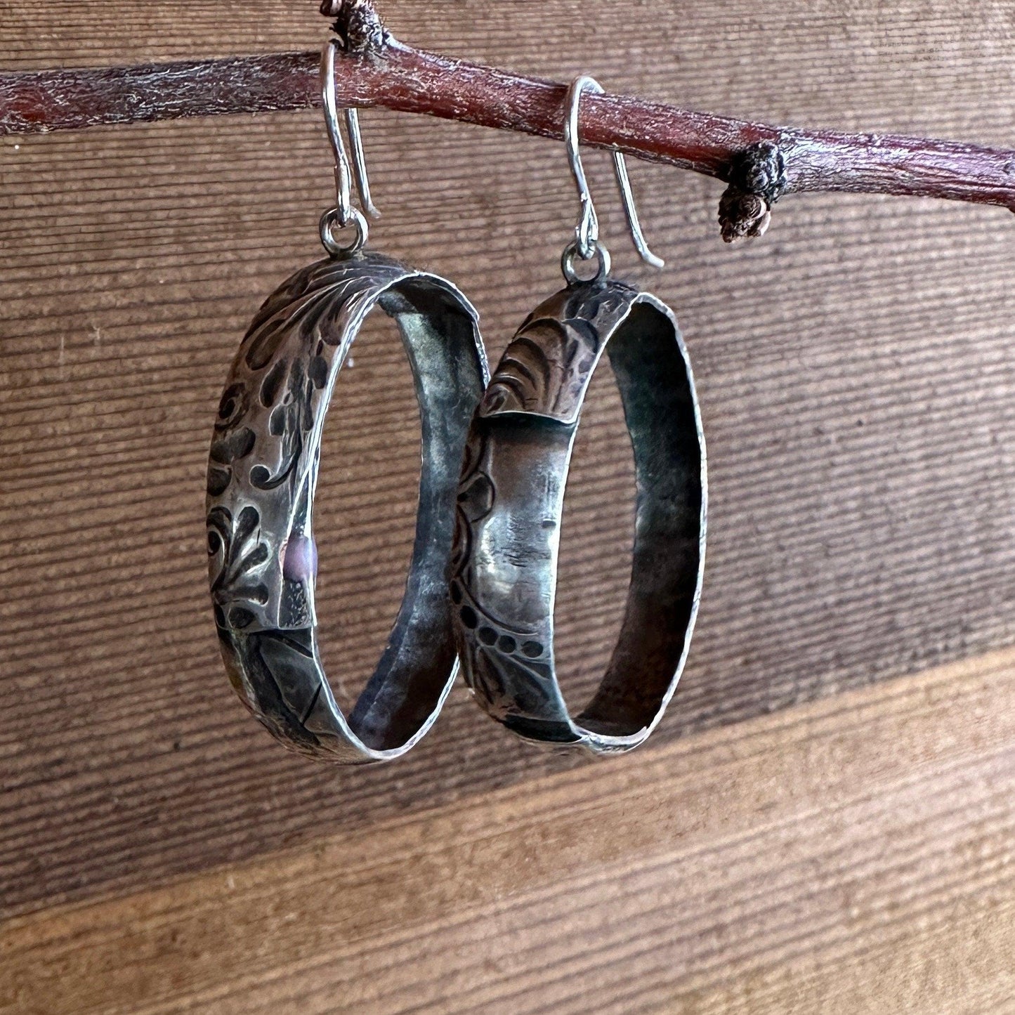 Prairie Hoop Solid Sterling Silver Earrings by iNk Jewelry