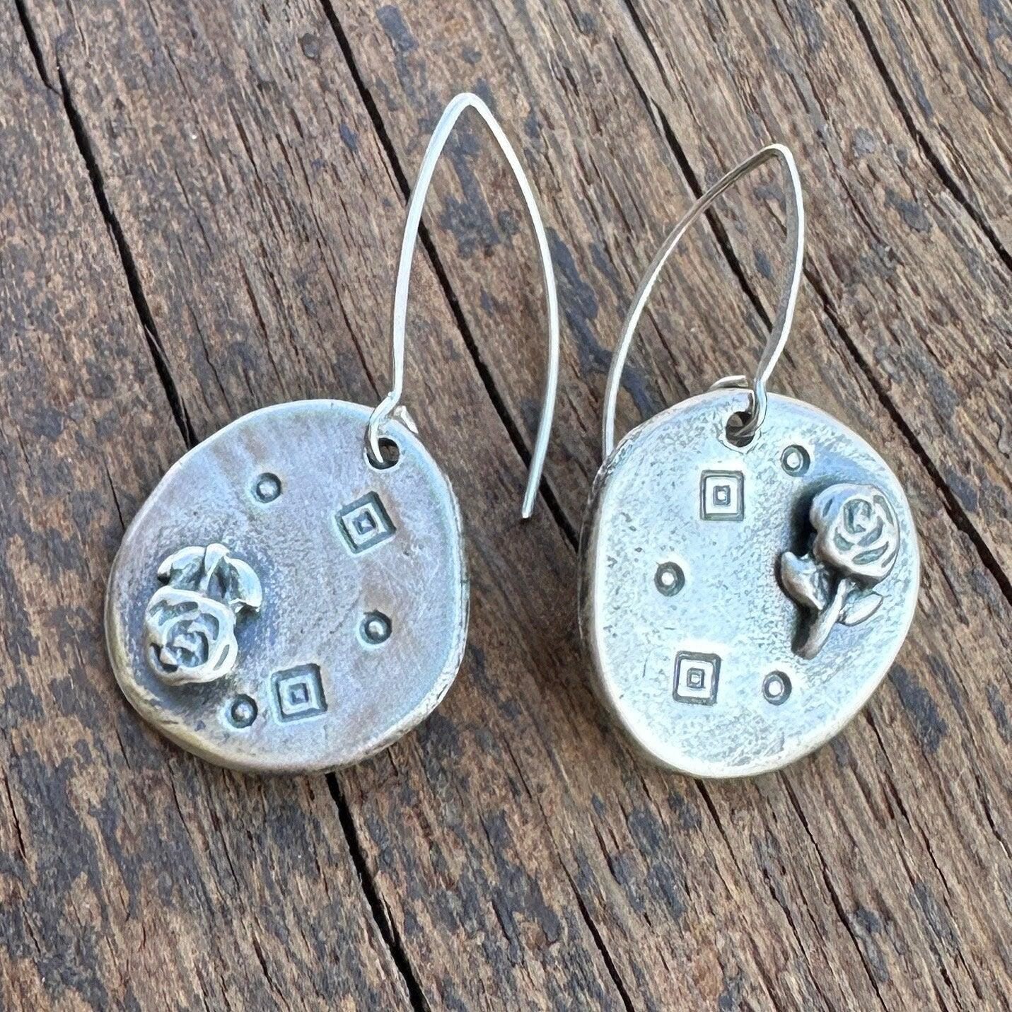 Posey Rose Flower Sterling Silver Earrings by iNk Jewelry